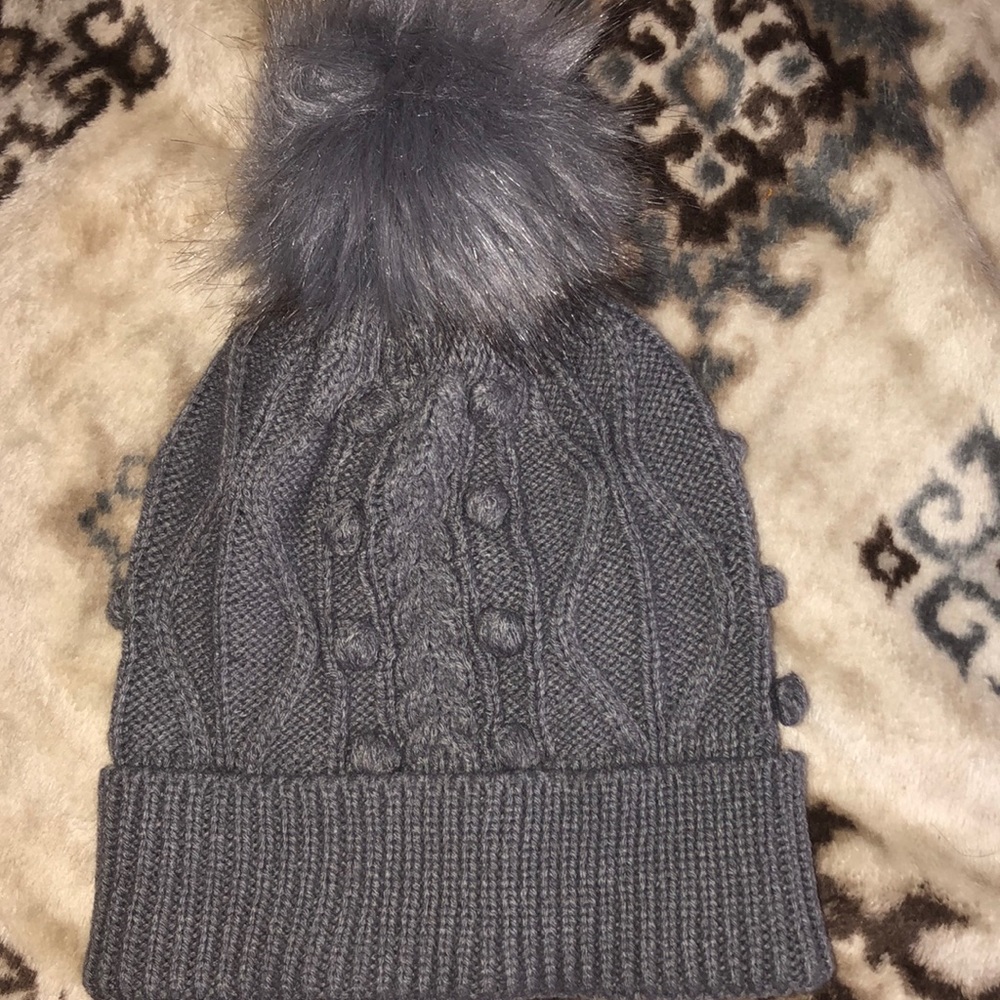 Gray poof beanie